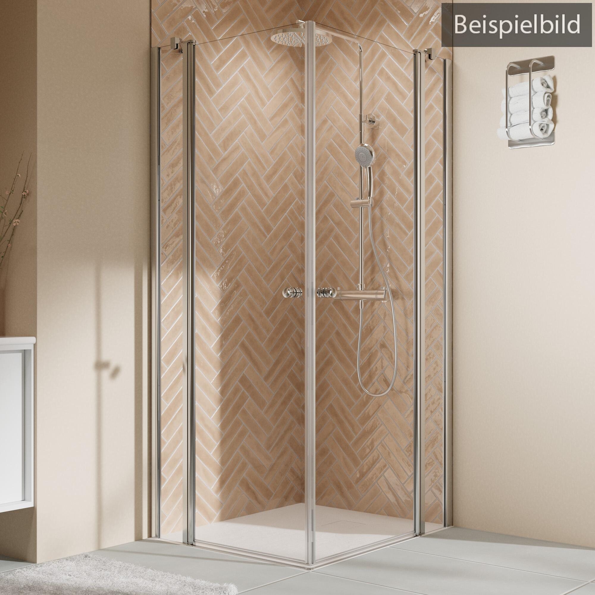 Breuer Elana 2.0 rund Eckeinstieg Drehtür mit Festteil 4-teilig Terrazzo 90 x 80 cm - Alu Silber matt - 2427 001 043 016 Image