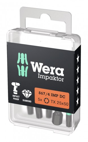 Wera 2023 Freisteller Bit-Sortiment-Bit-Box-Impaktor-1-4-DIN-3126-E6-3-T25-x-50-mm-5er-Pack 5157665001