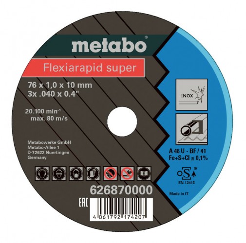 Metabo 2020 Freisteller Flexiarapid-Super-76x1-0x10-0-mm-Inox-Trennscheibe-gerade-Ausfuehrung 626870000