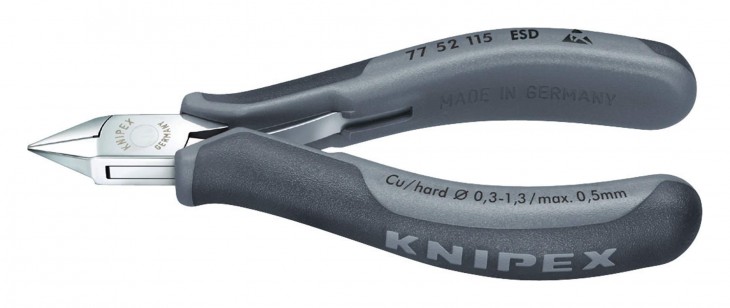 Knipex 2017 Foto Elektronik-Seitenschneider-ESD-115mm-spitzer-flacher-Kopf-kleiner-Facette