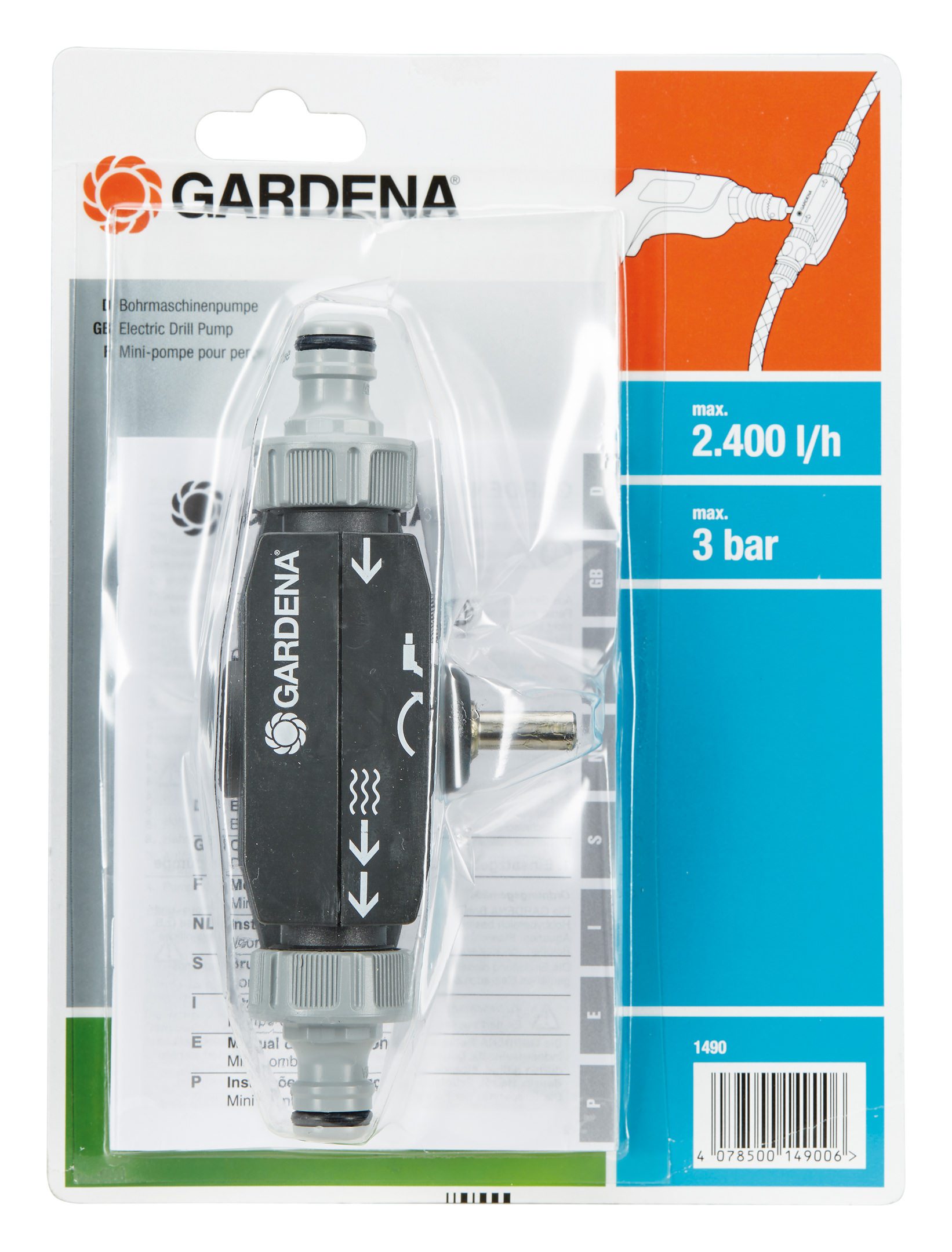 GARDENA Minipumpe Bohrmaschinenpumpe, 01490-20, 2.400 l/h max