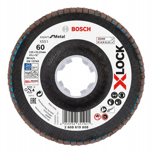 Bosch 2024 Freisteller X-LOCK-Faecherschleifscheibe-X551-Expert-for-Metal-K-60-Scheibend-115-mm 2608619808