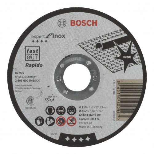 Bosch 2022 Freisteller Zubehoer-Expert-for-Inox-Rapido-AS-60-T-INOX-BF-Trennscheibe-gerade-115-x-1-mm 2608600545