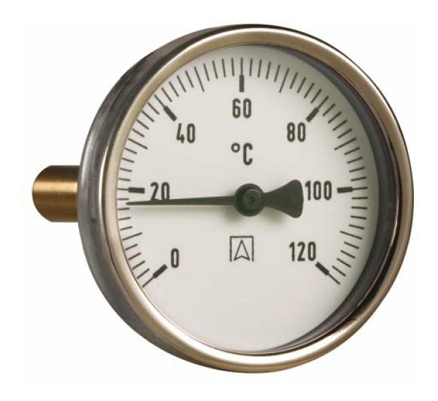Bimetall-Thermometer 1/2" x  40 mm Kunstoff-gehäuse  63 mm 0-120 Grad 