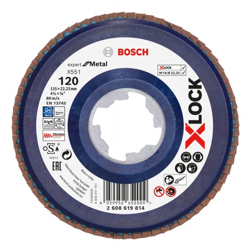 Bosch 2024 Freisteller X-LOCK-Faecherschleifscheibe-X551-Expert-for-Metal-K-120-115-mm 2608619814