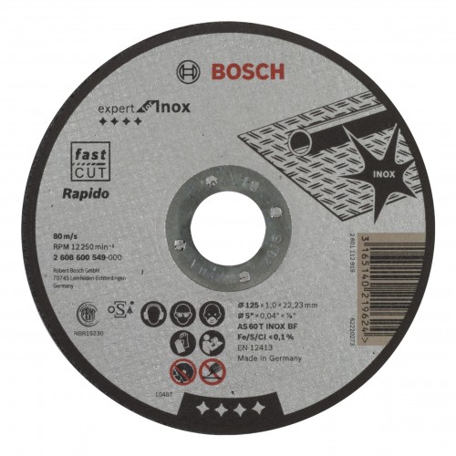 Bosch 2022 Freisteller Zubehoer-Expert-for-Inox-Rapido-AS-60-T-INOX-BF-Trennscheibe-gerade-125-x-1-mm 2608600549