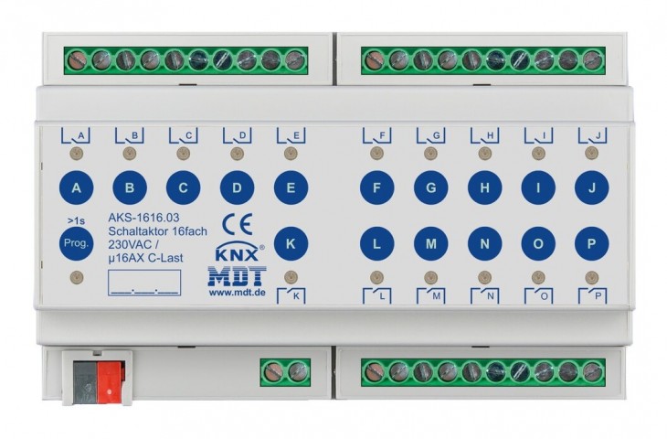 MDT 2020 Freisteller Schaltaktor-KNX-REG-8TE-16-Ausgaenge-16A-2500W-Bussystem-KNX-230V AKS-1616-03