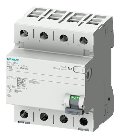 Siemens 2020 Freisteller FI-Schutzschalter-B-4p-SENTRON-400V-63A-0-03A-selektiver-Typ-4TE-10-kA-3-kA-stoss 5SV33464