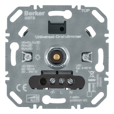 Berker 2020 Freisteller Dimmer-Dreh-Druckknopf-20-210W-uni-Unterputz-Lichtwertspeicher 2973