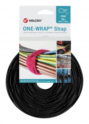 Velcro 2020 Freisteller Klettkabelbinder-One-Wrap-Strap-20-mm-schwarz-100-Stueck