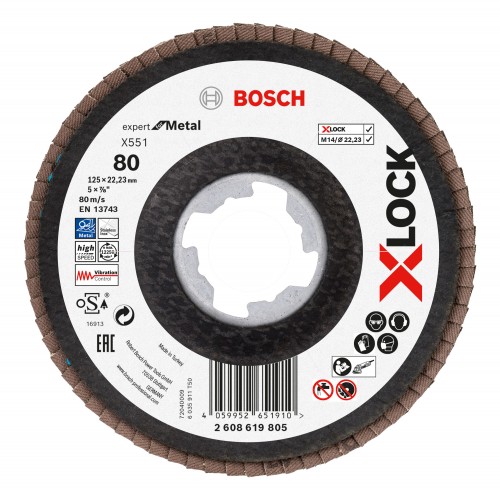 Bosch 2024 Freisteller X-LOCK-Faecherschleifscheibe-X551-Expert-for-Metal-K-80-Scheibend-125-mm 2608619805