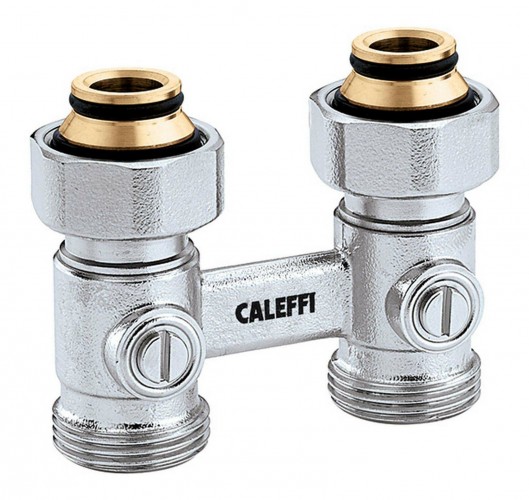 Caleffi 2020 Freisteller Zweirohr-Hahnblock-Durchgang-Heizkoerperanschluss-3-4-IG 301052