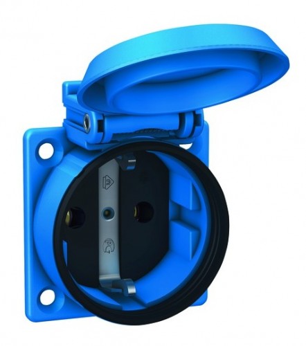 ABL 2020 Freisteller Anbausteckdose-IP54-50-x-50-mm-gerade-blau-Kunststoff-Schraubklammer-halogenfrei 1561050