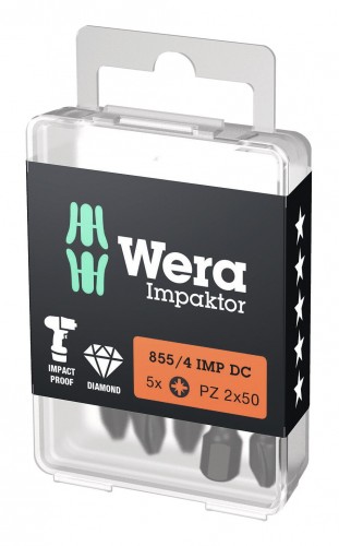 Wera 2023 Freisteller Bit-Sortiment-Bit-Box-Impaktor-1-4-DIN-3126-E6-3-PZ2-x-50-mm-5er-Pack 5157661001