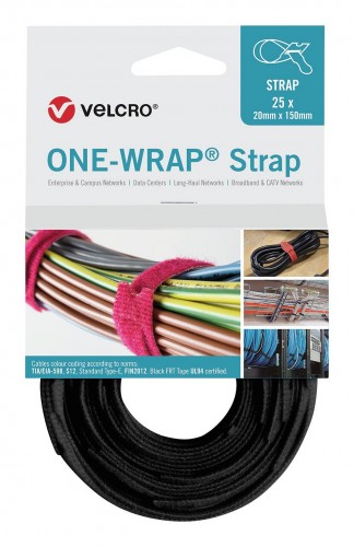 Velcro 2020 Freisteller Klettkabelbinder-One-Wrap-Strap-20-mm-schwarz-25-Stueck