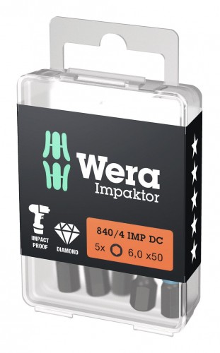 Wera 2023 Freisteller Bit-Sortiment-Bit-Box-Impaktor-1-4-DIN-3126-E6-3-Innensechskant-6-x-50-mm-5er-Pack 5157646001