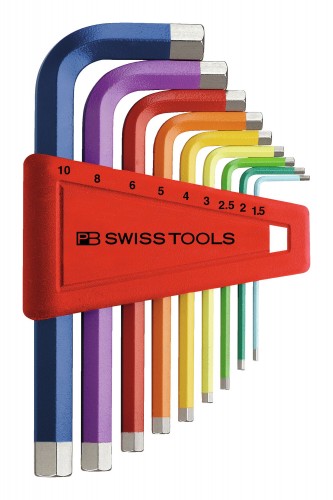 PB-Swiss-Tools 2022 Freisteller Winkelschraubendreher-Satz-Kunststoffhalter-9-teilig-1-5-10-mm-Rainbow PB-210-H-10-RB