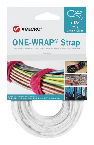 Velcro 2020 Freisteller Klettkabelbinder-One-Wrap-Strap-20-mm-weiss-25-Stueck