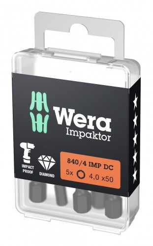 Wera 2023 Freisteller Bit-Sortiment-Bit-Box-Impaktor-1-4-DIN-3126-E6-3-Innensechskant-4-x-50-mm-5er-Pack 5157644001