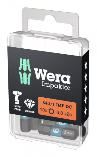Wera 2023 Freisteller Bit-Sortiment-Bit-Box-Impaktor-1-4-DIN-3126-C6-3-Innensechskant-6-x-25-mm-10er-Pack 5157606001
