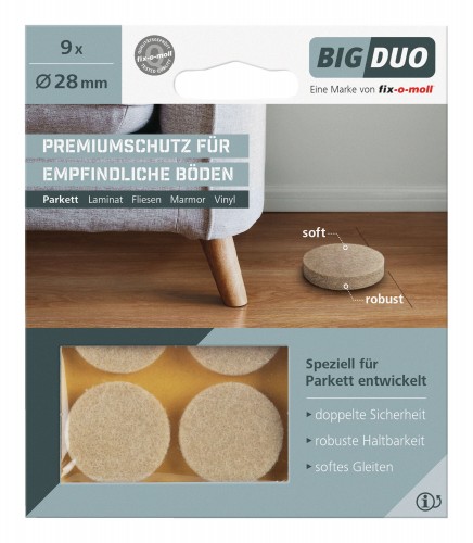 Fix-o-moll 2020 Freisteller Parkettgleiter-BIGDUO-kleben-28-mm-Inhalt-9-Stueck