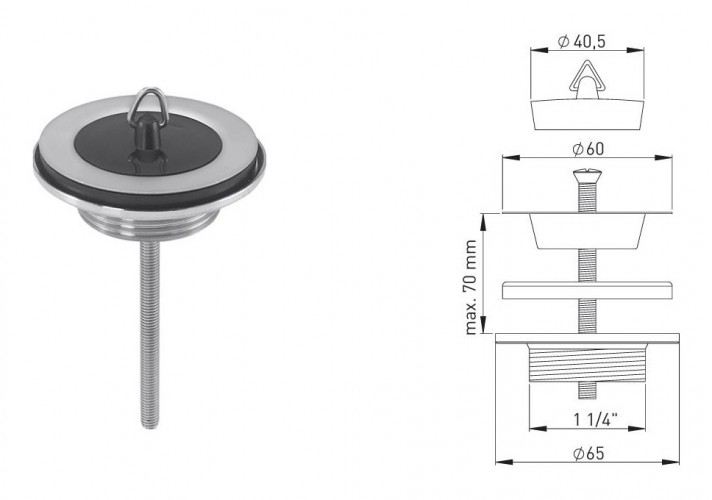 ASW-Metallwaren 2020 Freisteller Universalventil-1-4x-60-mm-Messing-vernickelt-Stopfen 100016
