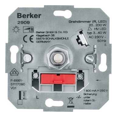 Berker Dimmer Dreh-//Druckknopf 20-420W uni Unterputz Lichtwertspeicher 296110