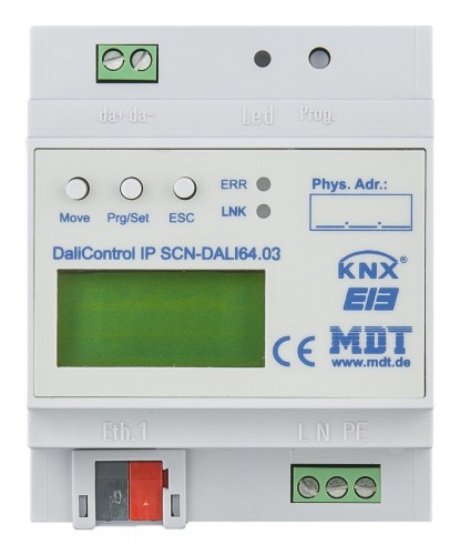 MDT 2020 Freisteller Schnittstelle-DALI-KNX-REG-230V-LED-4TE-IP20-Bussystem-KNX-LED-Anzeige SCN-DALI64-03
