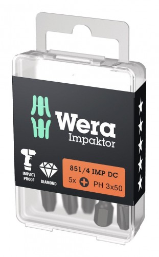 Wera 2023 Freisteller Bit-Sortiment-Bit-Box-Impaktor-1-4-DIN-3126-E6-3-PH3-x-50-mm-5er-Pack 5057657001