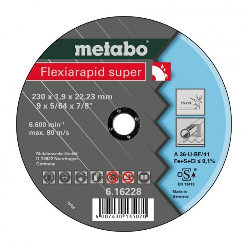 Metabo 2017 Foto Flexiarapid-super-230x1-9x22-23-Inox-Trennscheibe-gerade-Ausfuehrung 616228000