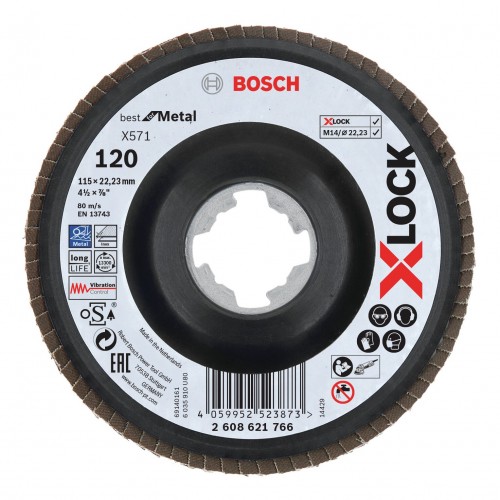 Bosch 2022 Freisteller X-LOCK-Faecherschleifscheibe-X571-Best-for-Metal-gewinkelt-115-mm-G-120-1-Stueck 2608621766