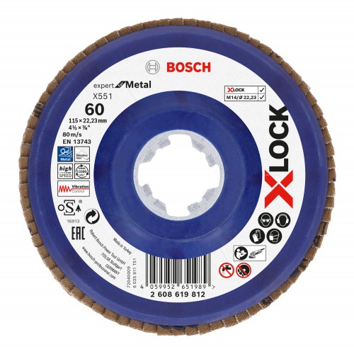 Bosch 2024 Freisteller X-LOCK-Faecherschleifscheibe-X551-Expert-for-Metal-K-60-115-mm 2608619812