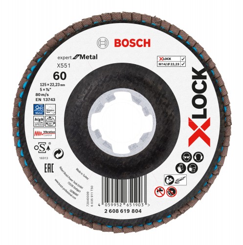 Bosch 2024 Freisteller X-LOCK-Faecherschleifscheibe-X551-Expert-for-Metal-K-60-Scheibend-125-mm 2608619804