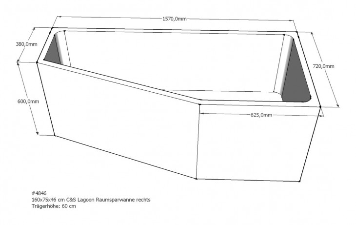 Schroeder Wannentechnik 2021 Zeichnung-Grundriss SW84304 4846 160x75x46 CundS Lagoon Raumsparwanne rechts SM405x865x800 AV