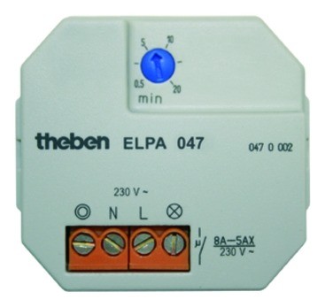 Theben 2020 Freisteller Treppenlichtzeitschalter-Unterputz-elektrisch-1TE-230VAC-3-4-Leiter-Schaltung-nachschaltbar 0470002