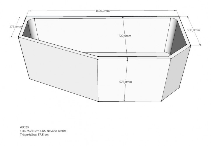 Schroeder Wannentechnik 2021 Zeichnung-Grundriss SW84124 9330 170x75x43 CundS Nevada rechts Raumsparwanne