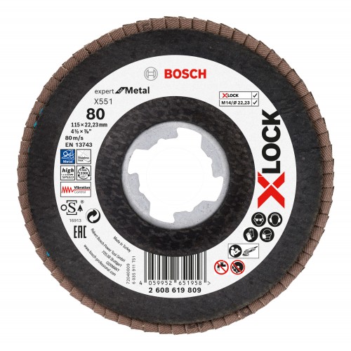 Bosch 2024 Freisteller X-LOCK-Faecherschleifscheibe-X551-Expert-for-Metal-K-80-Scheibend-115-mm 2608619809