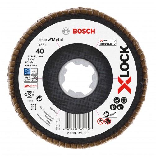 Bosch 2024 Freisteller X-LOCK-Faecherschleifscheibe-X551-Expert-for-Metal-K-40-Scheibend-125-mm 2608619803