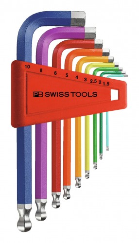 PB-Swiss-Tools 2022 Freisteller Winkelschraubendreher-Satz-Kunststoffhalter-9-teilig-1-5-10-mm-Rainbow-Kugelkopf PB-212-H-10-RB