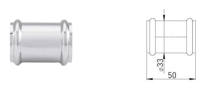 ASW-Metallwaren 2020 Freisteller Doppelmuffe-Messing-verchromt-32-x-32-mm-2-O-Ringen 100399