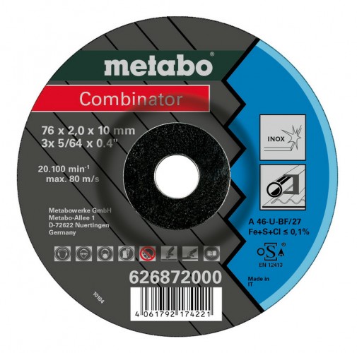 Metabo 2020 Freisteller Combinator-76x2-0x10-mm-Inox-Trenn-Schruppscheibe-gekroepfte-Ausfuehrung 626872000